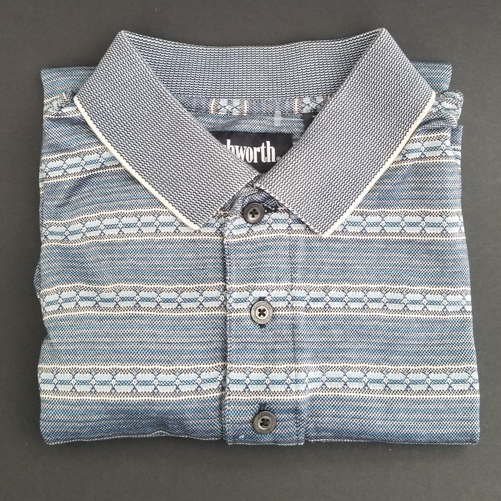 Mens Polo Shirt Ashworth Sz L Short Sleeve Blue